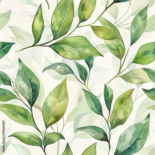 Watercolor botanical seamless pattern, light and elegant greenery. Seamless pattern, Fabric Pattern, Tumbler Wrap, Mug Wrap. © Thanthara