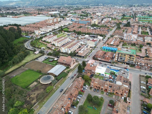 Aerial view of national university of Loja on a sunny day, mountains and sky background