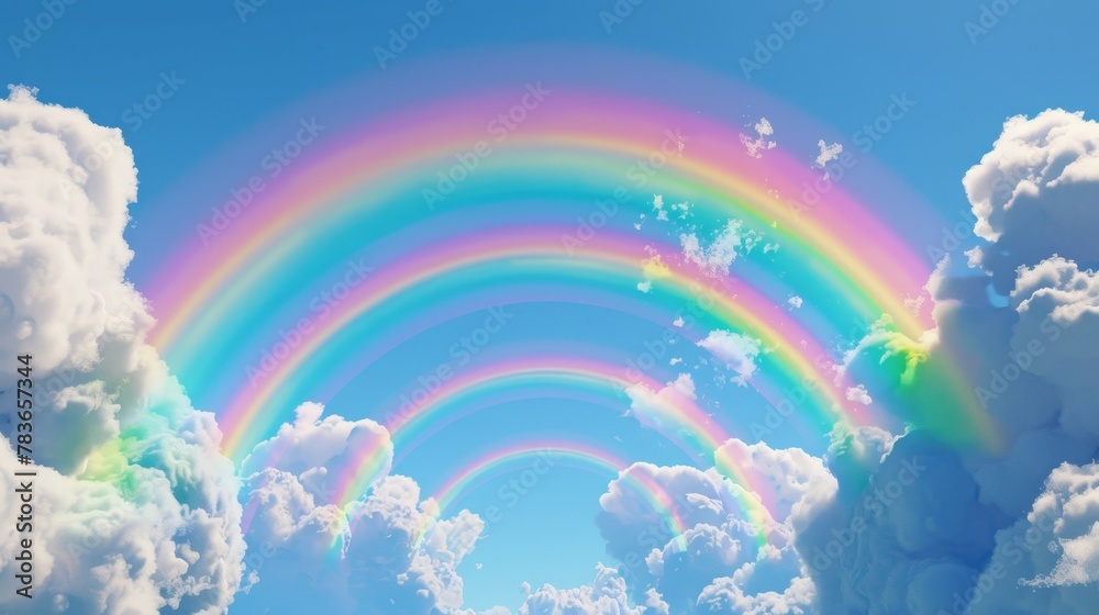A cluster of floating rainbows with clouds on either end AI generated illustration A cluster of floating rainbows with clouds on either end AI generated illustration