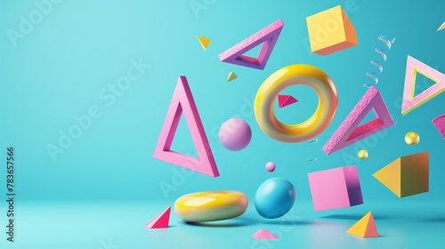 Vibrant and abstract flying elements against a minimalist backdrop 3d style isolated flying objects memphis style 3d render AI generated illustration