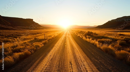 A quiet moment of reflection as the sun rises over a desert landscape, the road ahead promising endless possibilities.