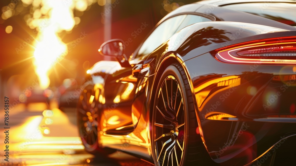 Warm sunlight reflecting off sleek car designs  AI generated illustration