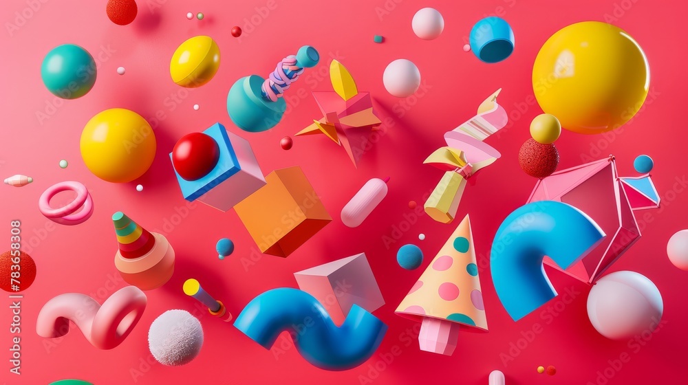 Whimsical and colorful objects suspended in mid-air 3d style isolated flying objects memphis style 3d render AI generated illustration Whimsical and colorful objects suspended in mid-air 3d style isolated flying objects memphis style 3d render AI generated illustration