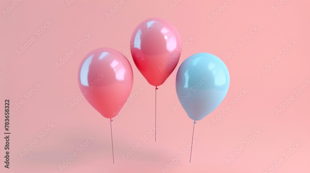 Whimsical balloons floating in the air 3d style isolated flying objects memphis style 3d render   AI generated illustration