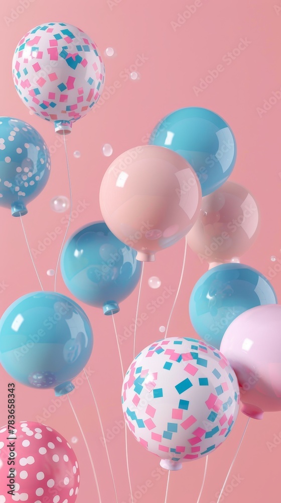 Whimsical balloons floating in the air 3d style isolated flying objects memphis style 3d render AI generated illustration Whimsical balloons floating in the air 3d style isolated flying objects memphis style 3d render AI generated illustration
