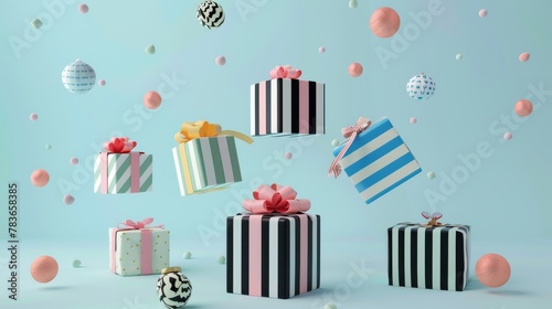Whimsical presents in a memphis style design 3d style isolated flying objects memphis style 3d render   AI generated illustration