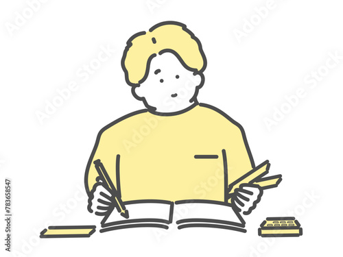 家計簿をつける男性イラスト