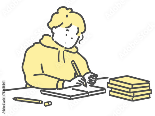 勉強をする女性イラスト