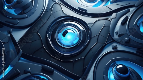 Abstract futuristic contemporary modern cosmic design in cartoon style. Digital generated illustration in grey and blue shades.