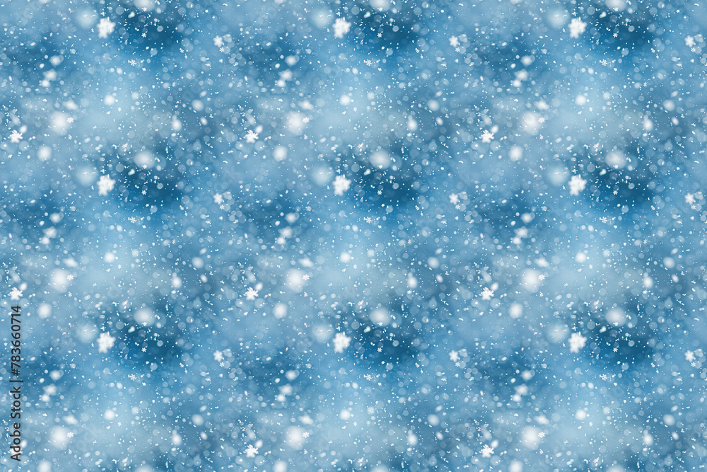 Snowy seamless pattern with soft falling snow on blue gradient