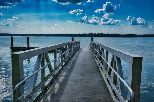 Pier on Lake Conroe with dreamy sunlight photo