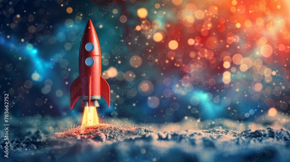 Abstract Space Rocket Illustration with Red Paint Splashes Abstract Space Rocket Illustration with Red Paint Splashes