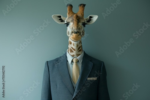 Stylish Business suit giraffe travel. Africa work. Generate Ai © anatolir
