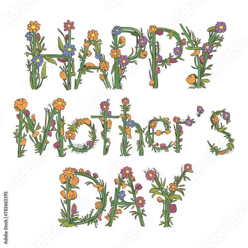 Mother's Day 2024, happy Mother's Day wildflowers illustration typography