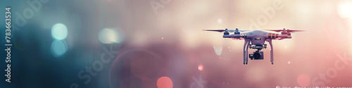Banner, flying, drone, bright background copy space. Concept aerial surveys Company background, UAV pilot.