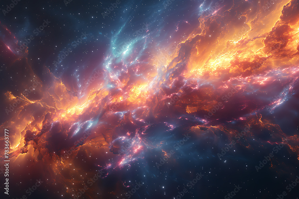 Mesmerizing digital artwork of deep space, featuring vibrant nebulae and distant galaxies in a swirling cosmic expanse, perfect for captivating sci-fi backgrounds and cosmic-themed designs