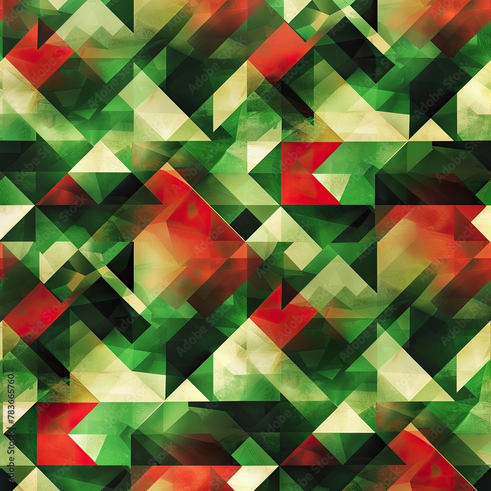 A geometric pattern of green and red triangles, creating a dynamic and modern wallpaper. A geometric pattern of green and red triangles, creating a dynamic and modern wallpaper.