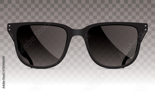 Black sunglasses, isolated on the transparent background. Classic shape unisex fashion black eyewear, vector illustration.
