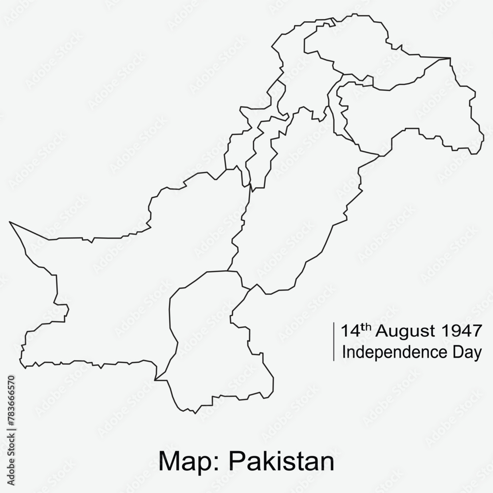 Fototapeta premium Vector outline map of Pakistan isolated on white background.