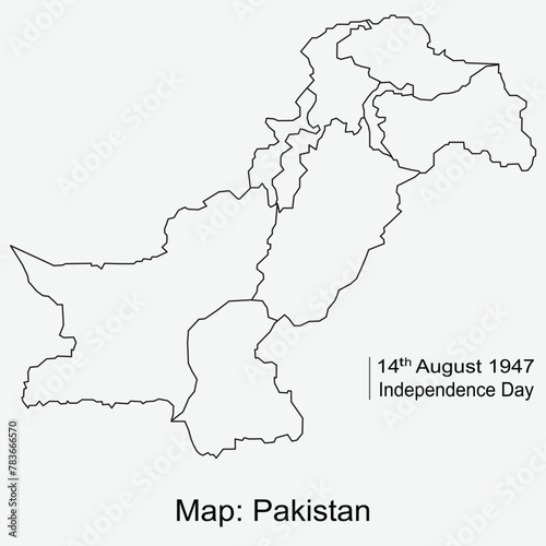 Vector outline map of Pakistan isolated on white background.