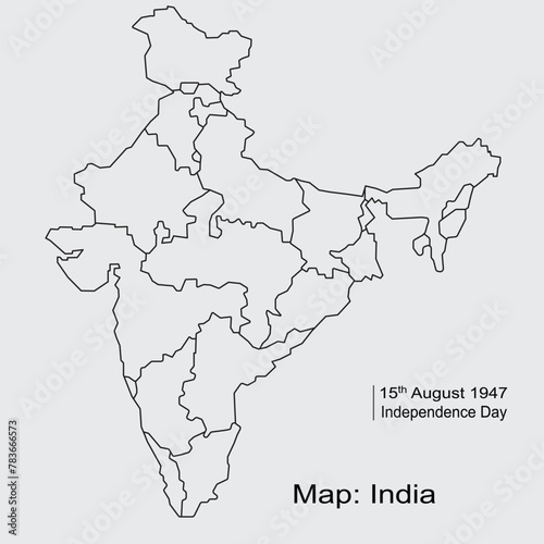 India map of black contour curves of vector illustration