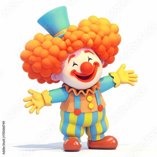 Cheerful clown isolated on white background. Cartoon 3D illustration. Clowncore, circus aesthetics concept. Happy atmosphere. Element for design, print 