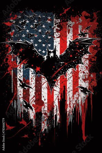 Bat Design In US Flag Style. Flying Wildlife Animal In Nature.