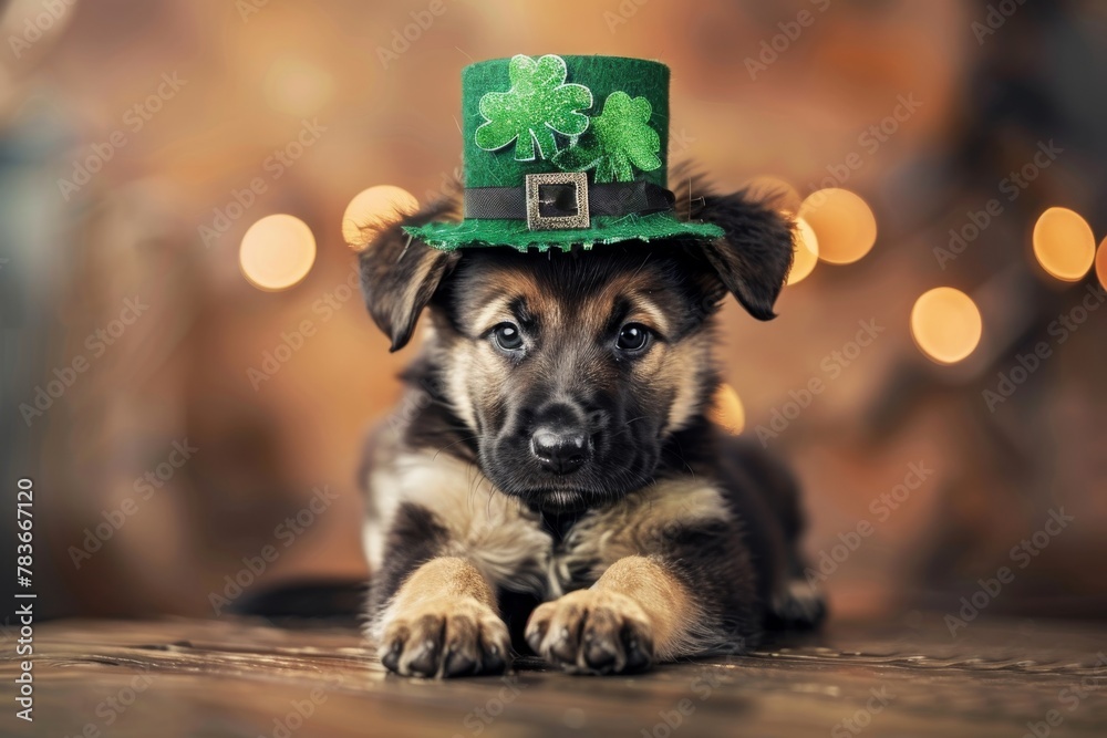 Cute Puppy Wearing Saint Patrick's Day Hat - obrazy, fototapety, plakaty 
