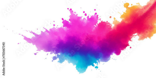 Bright colorful watercolor splash splatter stain brush strokes on white background. Modern vibrant aquarelle spot. Rainbow trendy isolated design on white. Element. Vector watercolor illustration. 