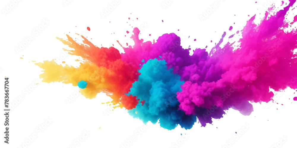Fototapeta premium Bright colorful watercolor splash splatter stain brush strokes on white background. Modern vibrant aquarelle spot. Rainbow trendy isolated design on white. Element. Vector watercolor illustration.