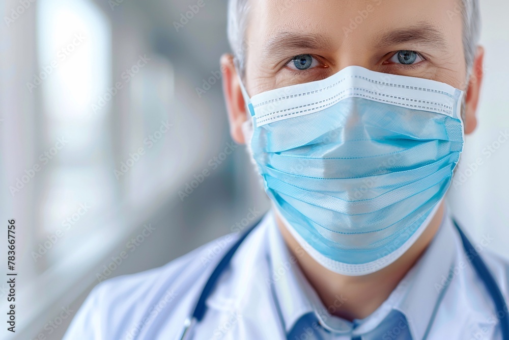 Photo of medical doctor wearing face mask. Photo of medical doctor wearing face mask.