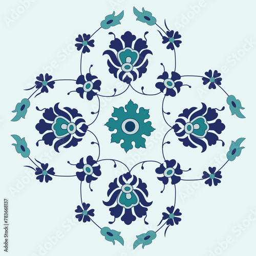 Basic RGBLittle part of Islamic ornament in blue background. Islamic art and ornaments. Uzbekistan ornaments.  photo