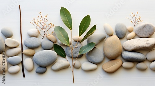Tranquil arrangement of stones and leaves 