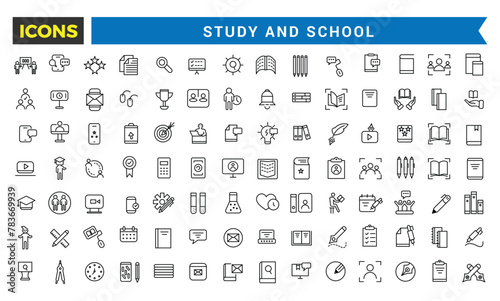 Study And School Line Icons Collection, Big Ui Icon Set In A Flat Design, Thin Outline Icons Pack, Vector Illustration