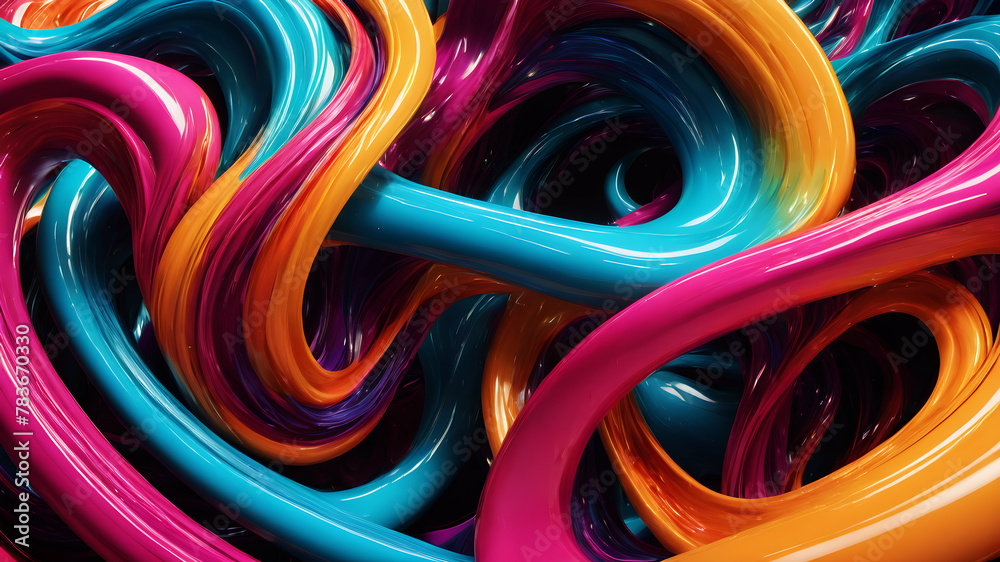 Create an abstract background featuring fluid, intertwining curves in vibrant colors