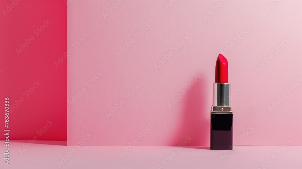 Moisturizing red lipstick close-up on a pink, red background Moisturizing red lipstick close-up on a pink, red background