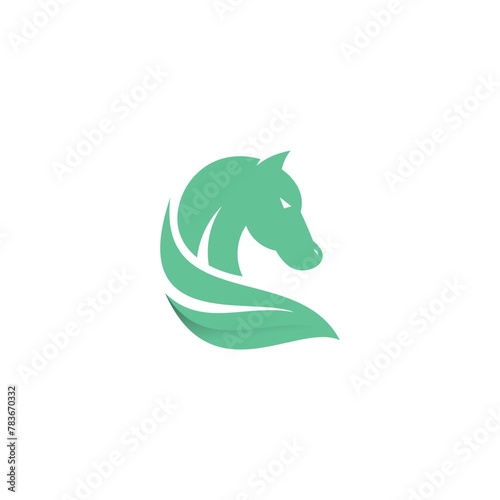 creative green horse logo. horse head and leaf creative design 