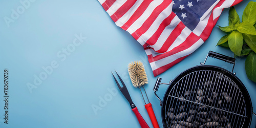 Photo of American flag with grilling tongs and grill