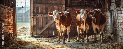 Adult cows in a common brick barn.