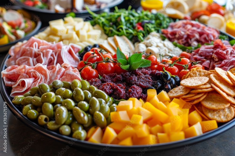 Colorful Appetizers snacks plate. Food meat gourmet. Generate Ai Colorful Appetizers snacks plate. Food meat gourmet. Generate Ai