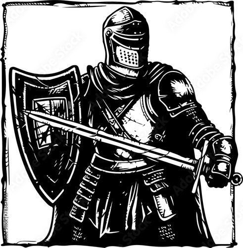 illustration of a medieval knight in full armor, suitable for historical and fantasy themes