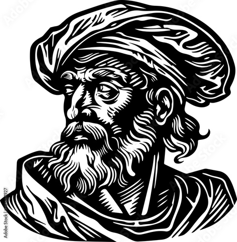 illustration of a Renaissance philosopher, great for educational, historical, and cultural content