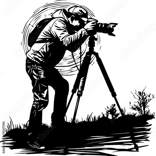 photographer using a tripod, ideal for topics on photography, outdoor shoots, and creative work