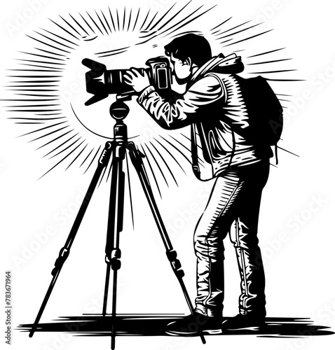 photographer using a tripod, ideal for topics on photography, outdoor shoots, and creative work
