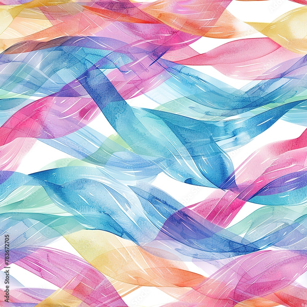 Playful watercolor ribbon spirals, seamless, light and twistings. Seamless Pattern, Fabric Pattern, Tumbler Wrap, Mug Wrap.