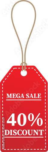 40% OFF Sale tag. 40% Discount Offer. Discount Promotion. Big sale collection for banners, labels, posters. Discount offer price. Vector illustration. Special offer 40% off label or price tag on white