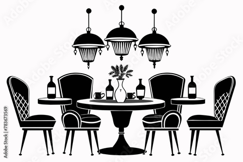 retro revival dining set silhouette black color vector illustration