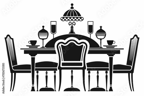 retro revival dining set silhouette black color vector illustration