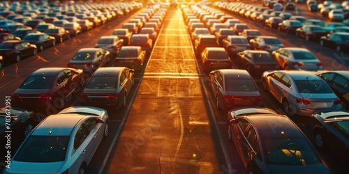Sunset Glow Over Vast Car Parking Lot © mariiaplo