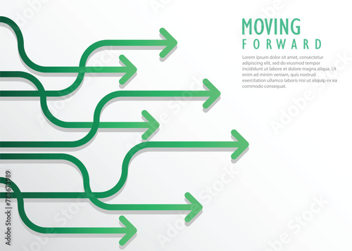 green arrows direction moving forward team work business growth togather financial profit economic boom photo